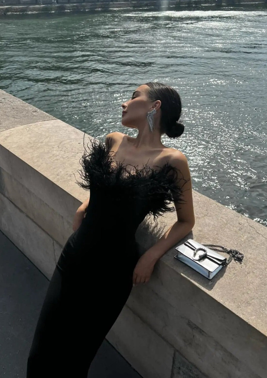 Anastasia - Luxurious Feather Maxi Dress Olivia The Label