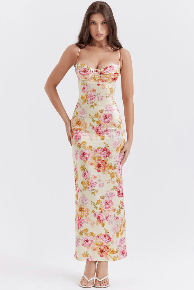 Cleo - Charming Floral Midi Dress Olivia The Label Floral Pink XS
