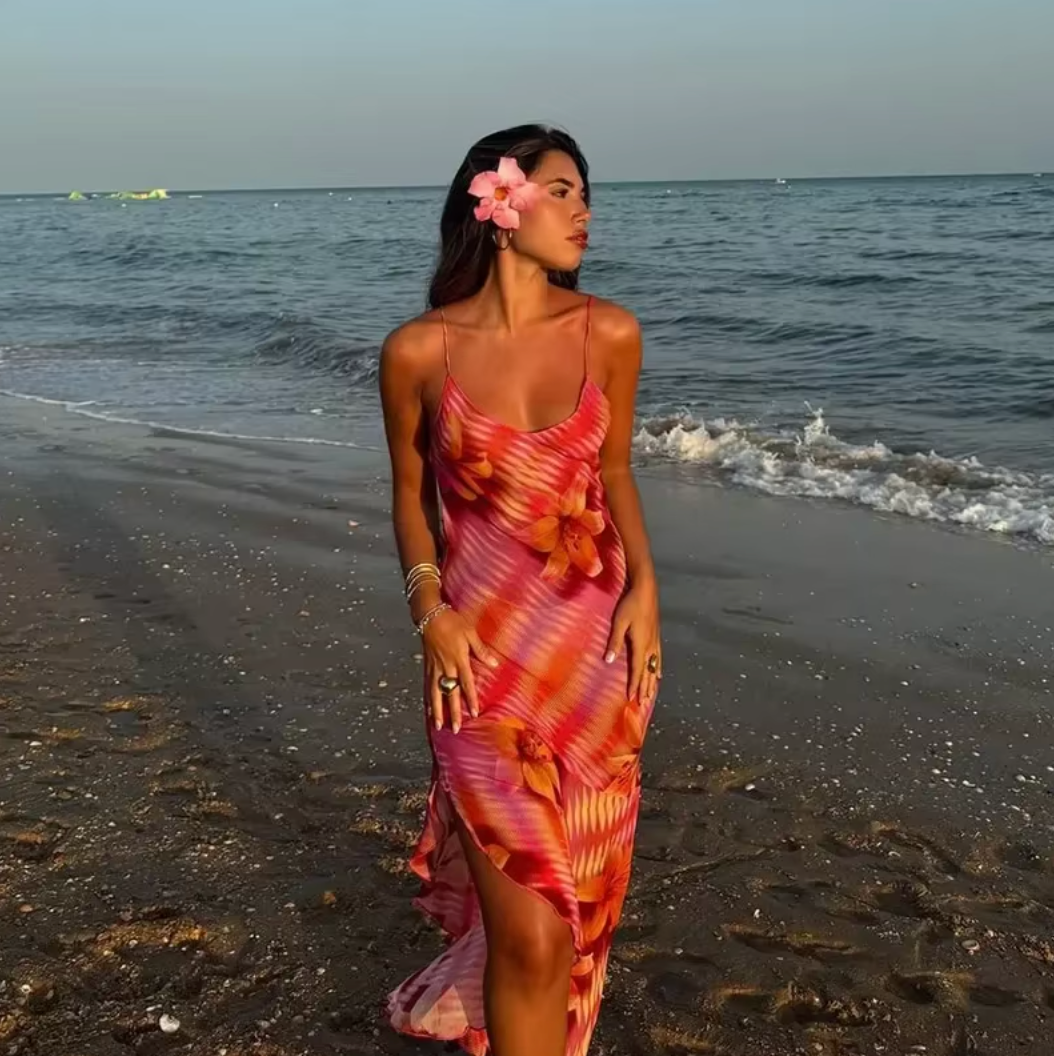 Maya - Vibrant Tropical Midi Dress Olivia The Label