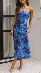 Rosalind - Chic Strapless Midi Dress Olivia The Label Blue XS