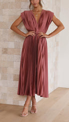 Seren - Deep V-Neck Maxi Dress Olivia The Label Rose Red XS