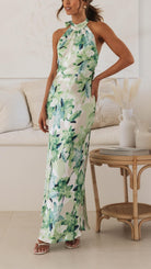 Nola Floral Halter Maxi Dress Olivia The Label Green XS