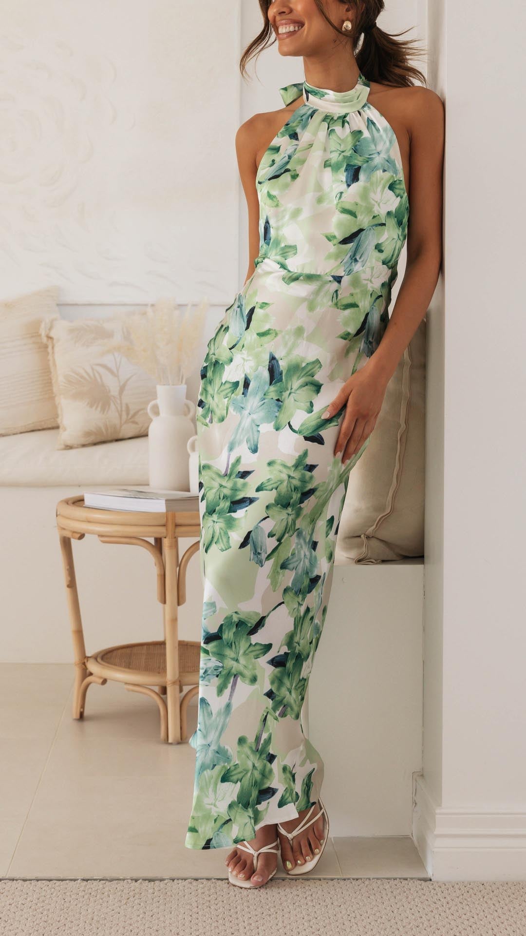Nola Floral Halter Maxi Dress Olivia The Label