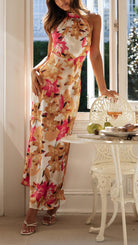 Nola Floral Halter Maxi Dress Olivia The Label Rose Pink XS