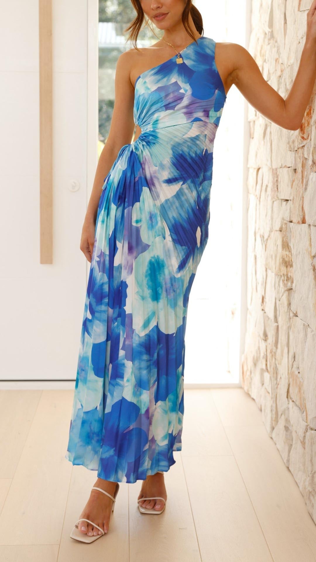 Remy - Floral Pleated One Shoulder Maxi Dress Olivia The Label