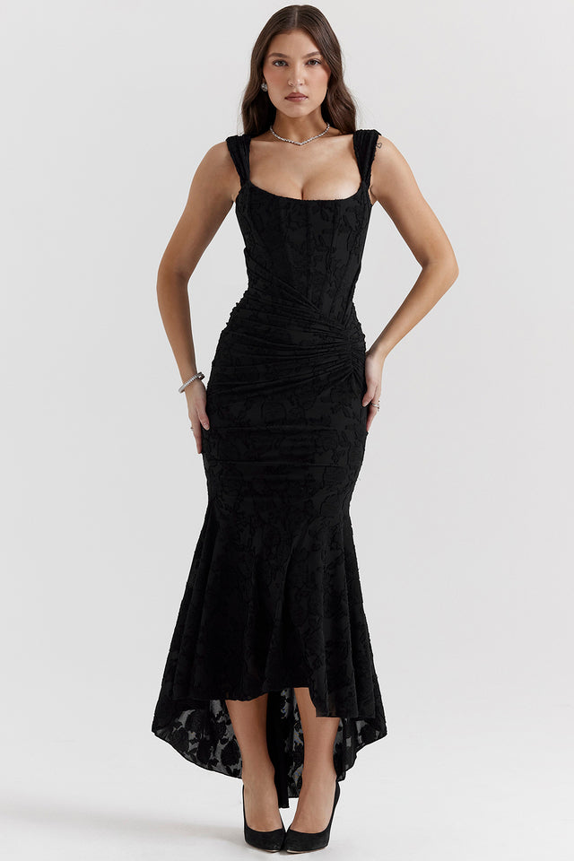 Aria - Elegant Waist Midi Dress Olivia The Label Black XS