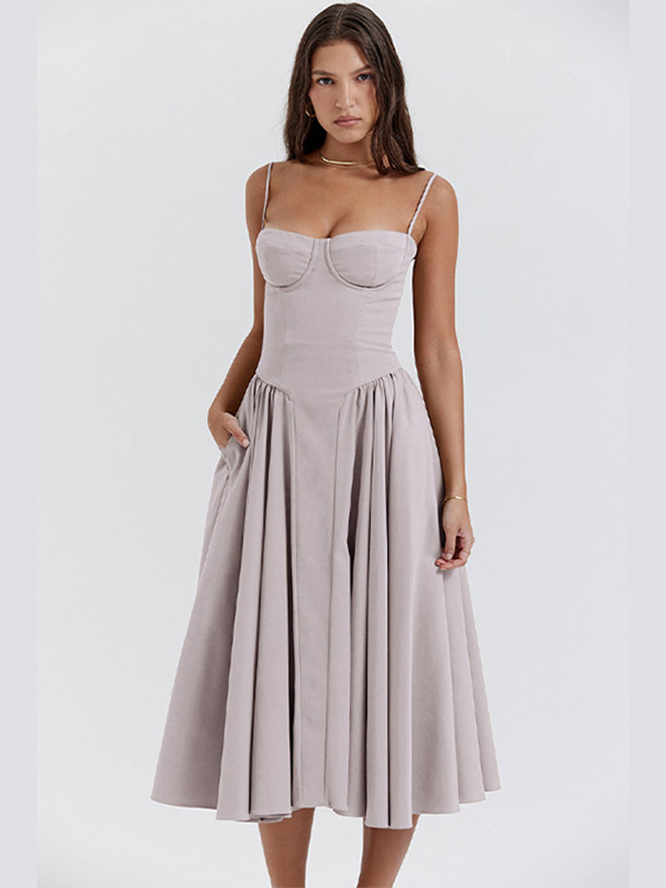 Laura - Waist Shaper Midi Sundress Olivia The Label Light grey XS