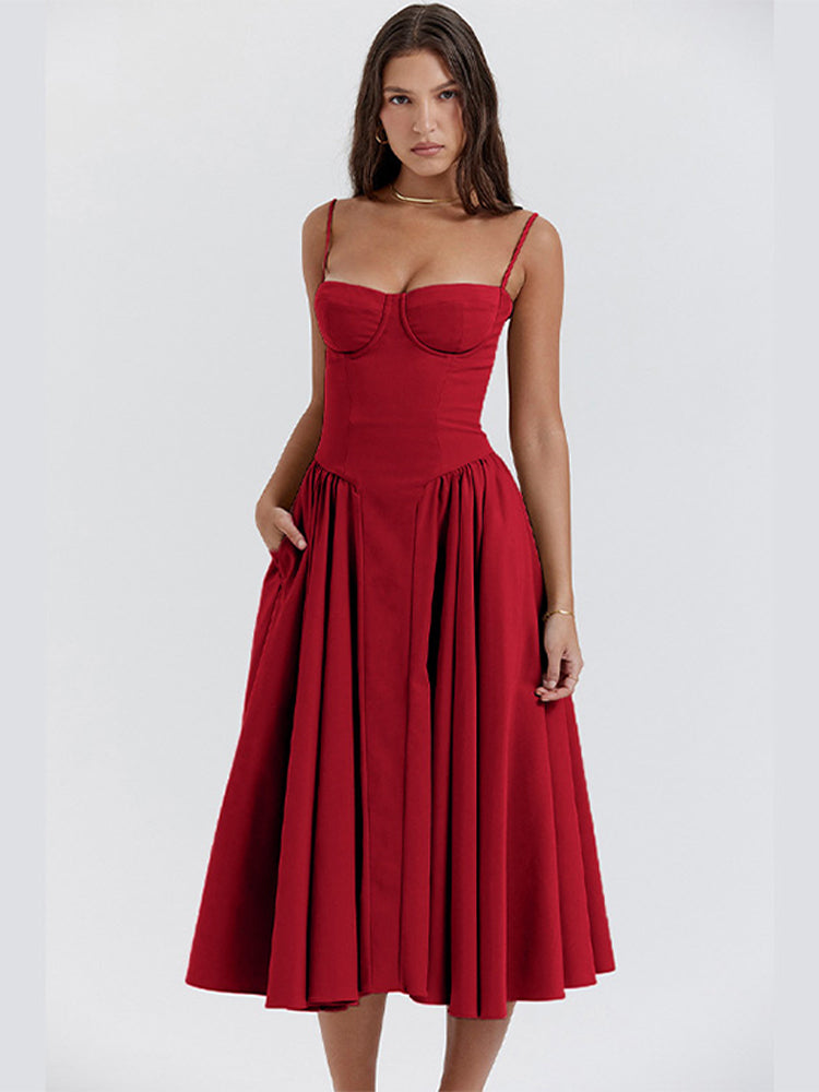 Laura - Waist Shaper Midi Sundress Olivia The Label Red XS