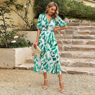 Clementine - V-Neck Printed Midi Dress Olivia The Label Green XS