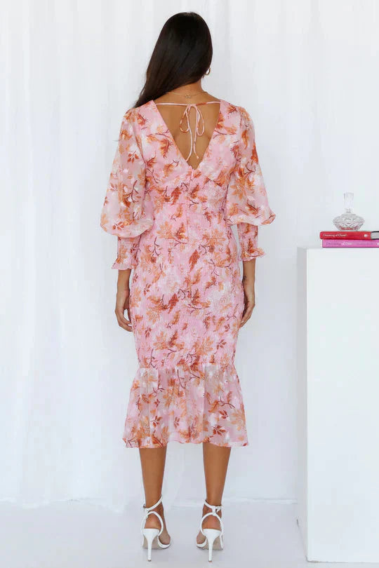 Emily - Stunning Flower Midi Dress Olivia The Label