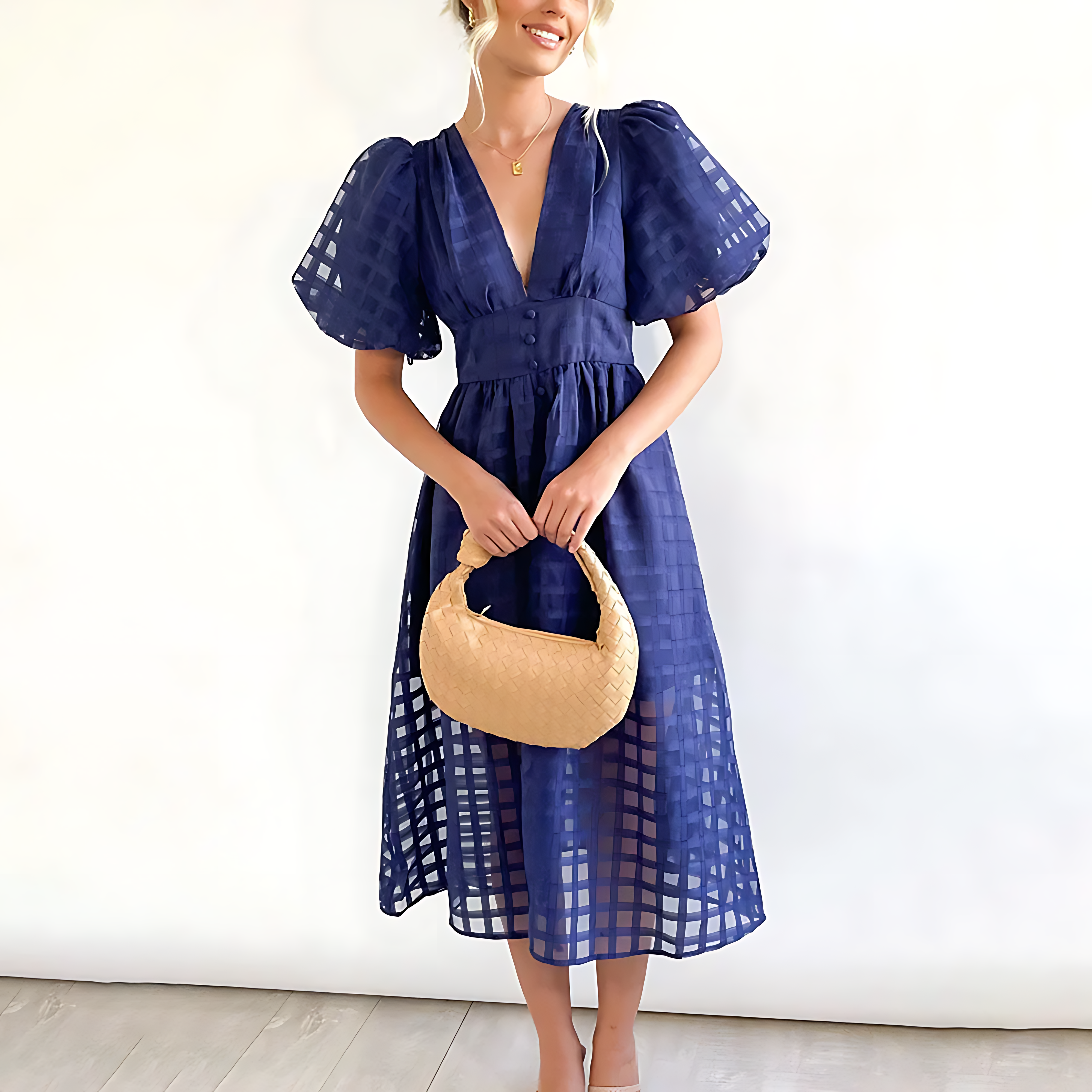 Hallie - Elegant Summer Midi Dress Olivia The Label Blue XS