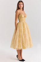 Sorelle - Golden Corset Midi Dress Olivia The Label