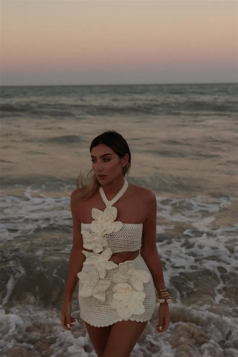 Sami - Halter Knit Floral Mini Dress Olivia The Label