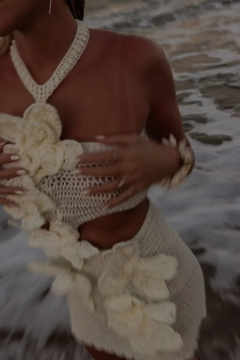 Sami - Halter Knit Floral Mini Dress Olivia The Label