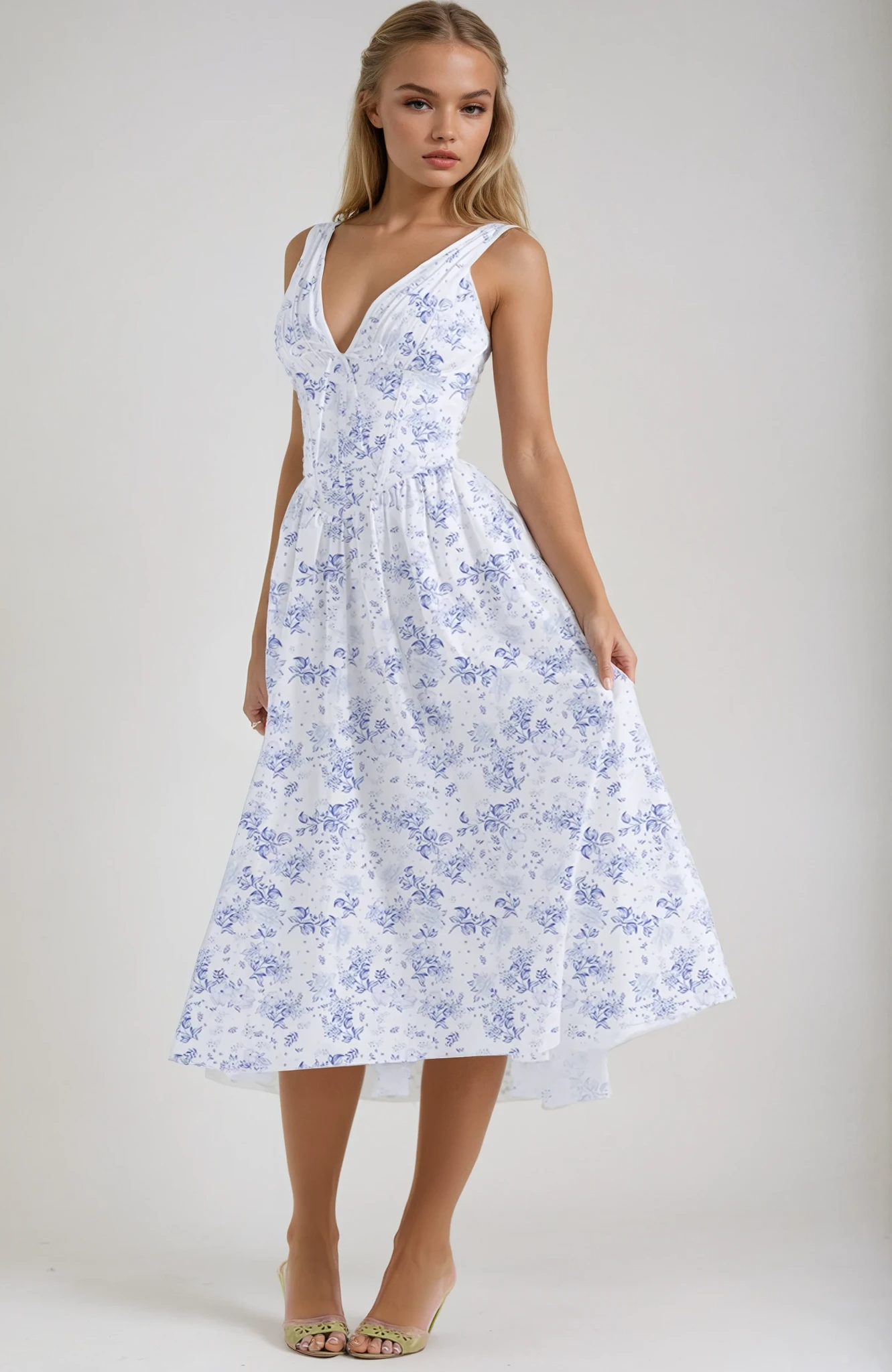 Amelia - Elegant Summer Midi Dress Olivia The Label Blue floral XS