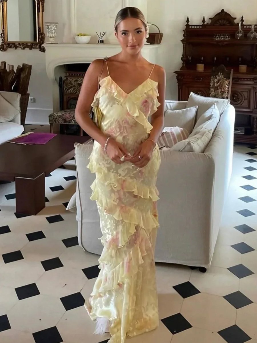 Cassidy - Charming Ruffle Maxi Dress Olivia The Label Yellow XS